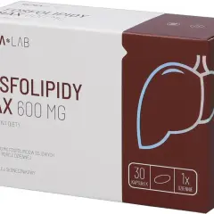 Opakowanie suplementu diety "Fosfolipidy MAX 600 mg" od SEMA LAB. Zawiera 600 mg fosfolipidów sojowych w porcji dziennej.