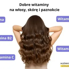 Długie, lśniące włosy to marzenie. Sprawdź, jakie witaminy na wypadanie włosów pomogą Ci je osiągnąć: biotyna, wit. A, B2, B3, C.