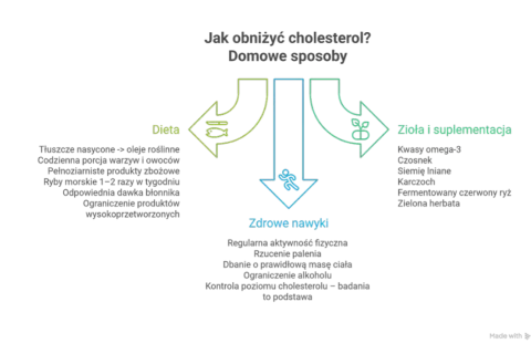 Jak obniżyć cholesterol? Domowe sposoby: dieta, zdrowe nawyki i zioła. Wskazówki obejmują m.in. ryby morskie, warzywa, aktywność fizyczną i czosnek.