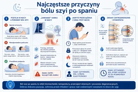 Bóle mięśni i stawów szyi po spaniu: zła pozycja, przeciążenia, zmiany zwyrodnieniowe. Zadbaj o kręgosłup!